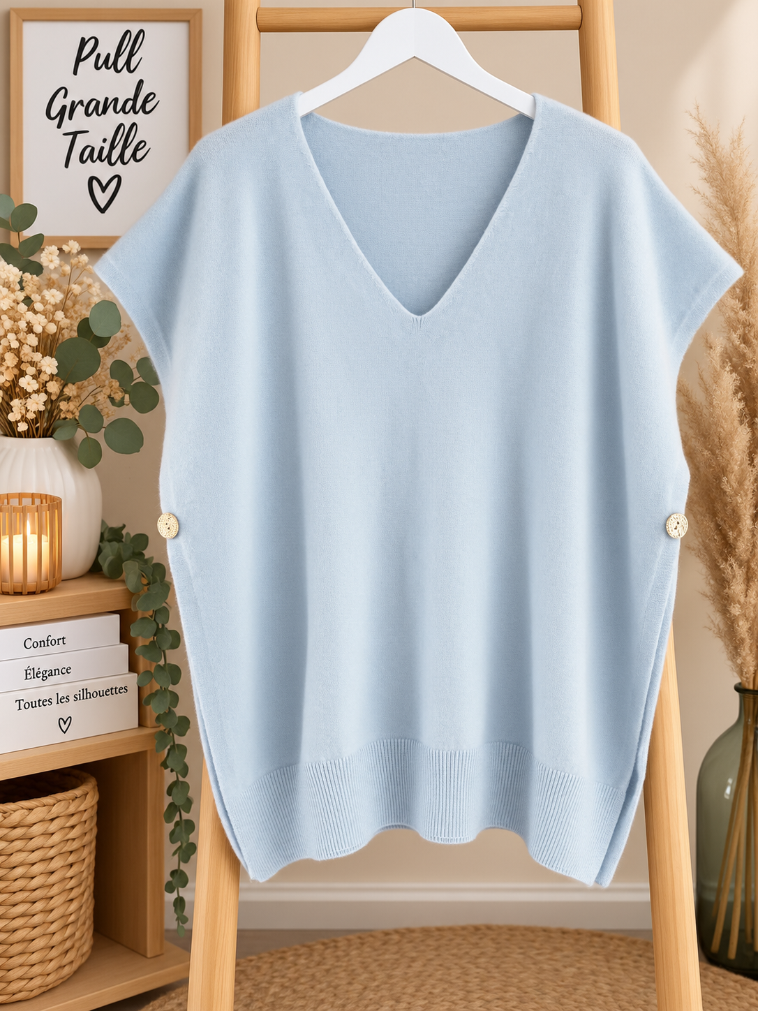 Pull sans manche curvy bleu ciel