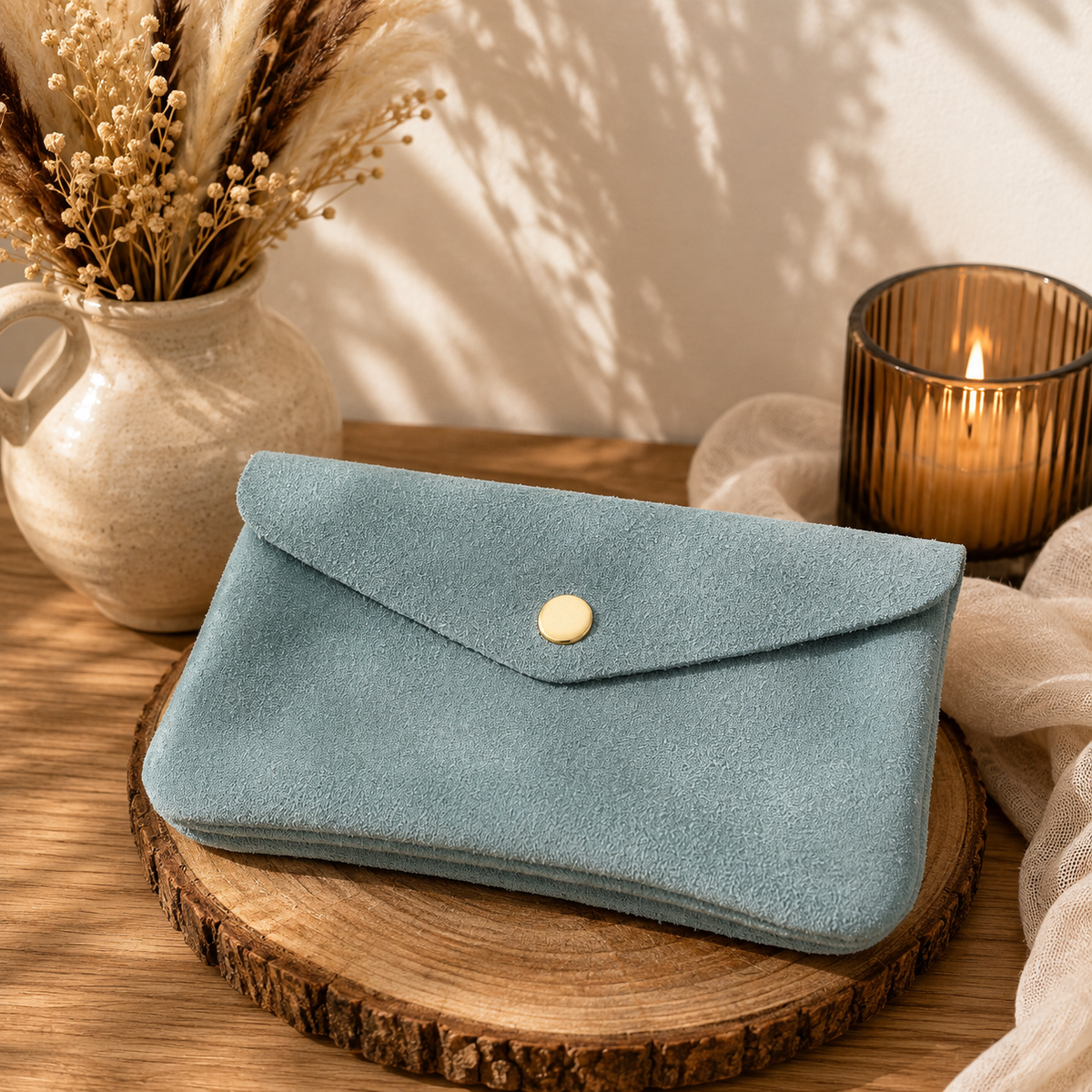 Porte monnaie cuir bleu pastel