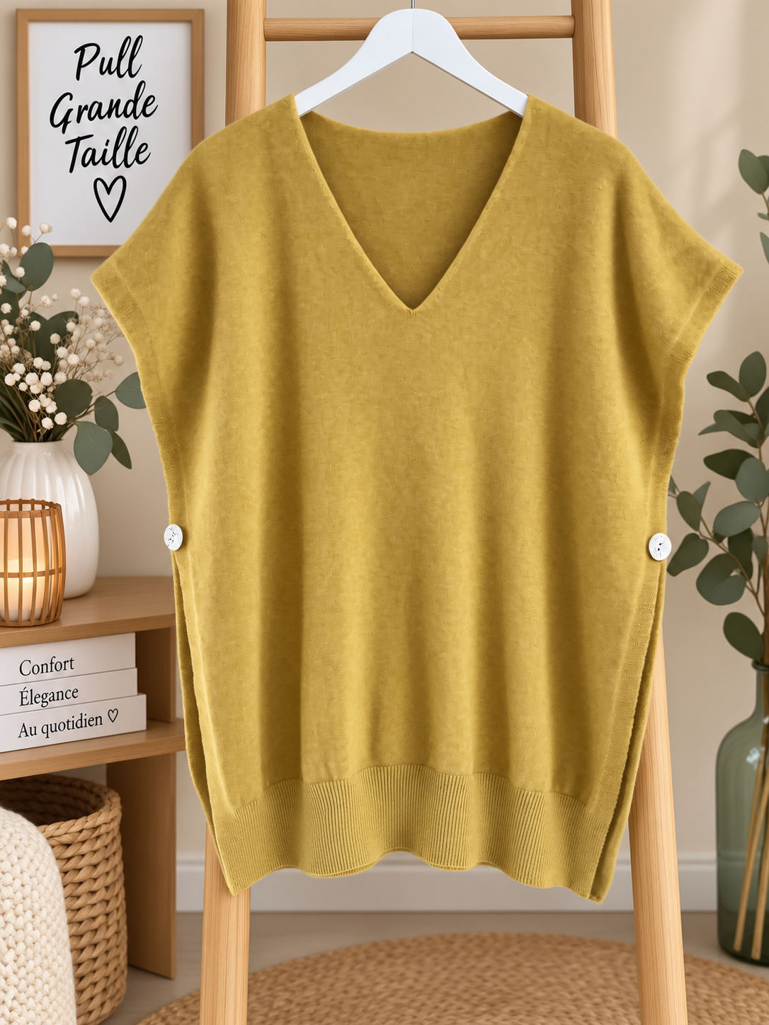 Pull sans manches curvy moutarde