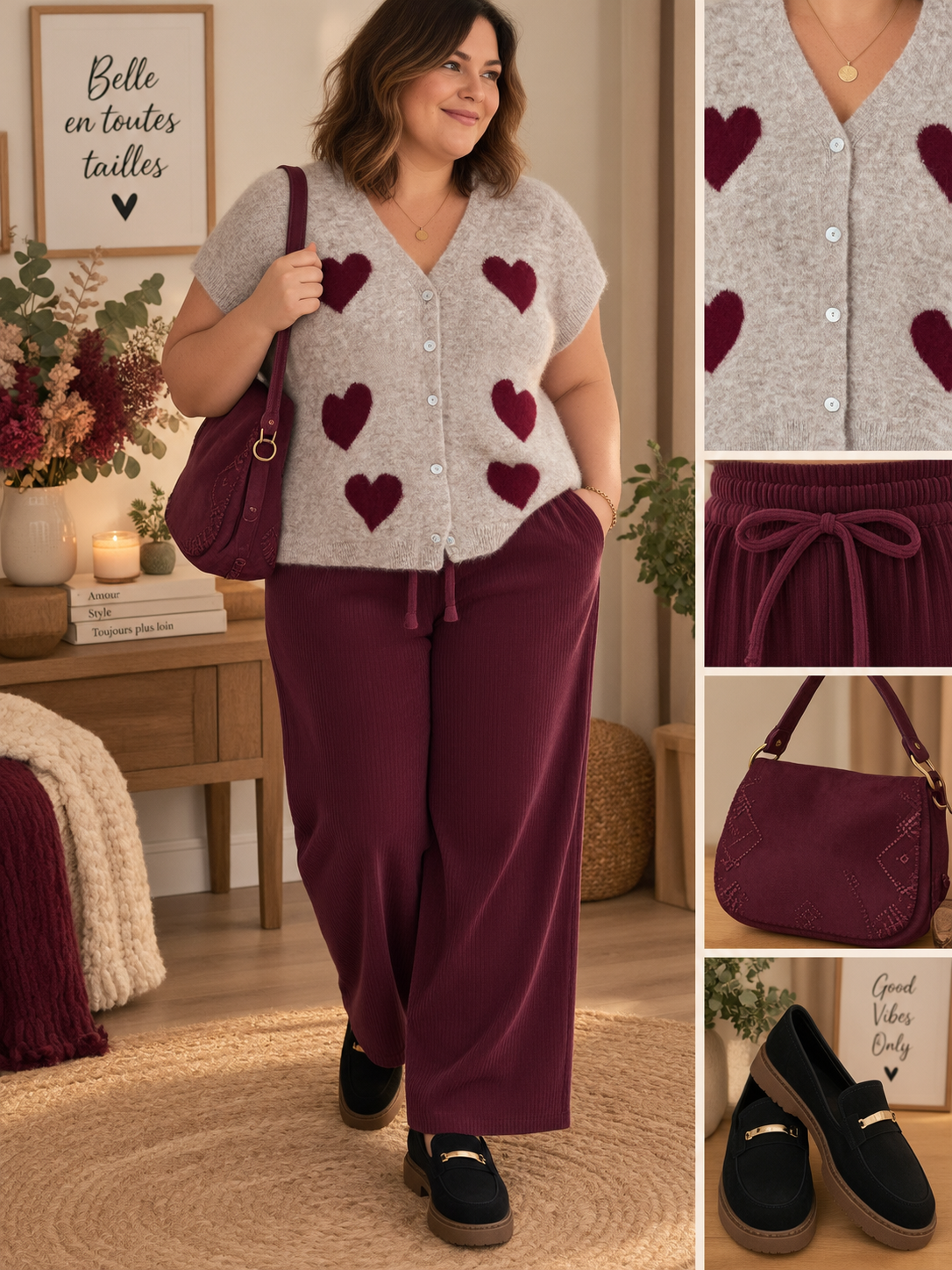Pantalon velours côtelé bordeaux
