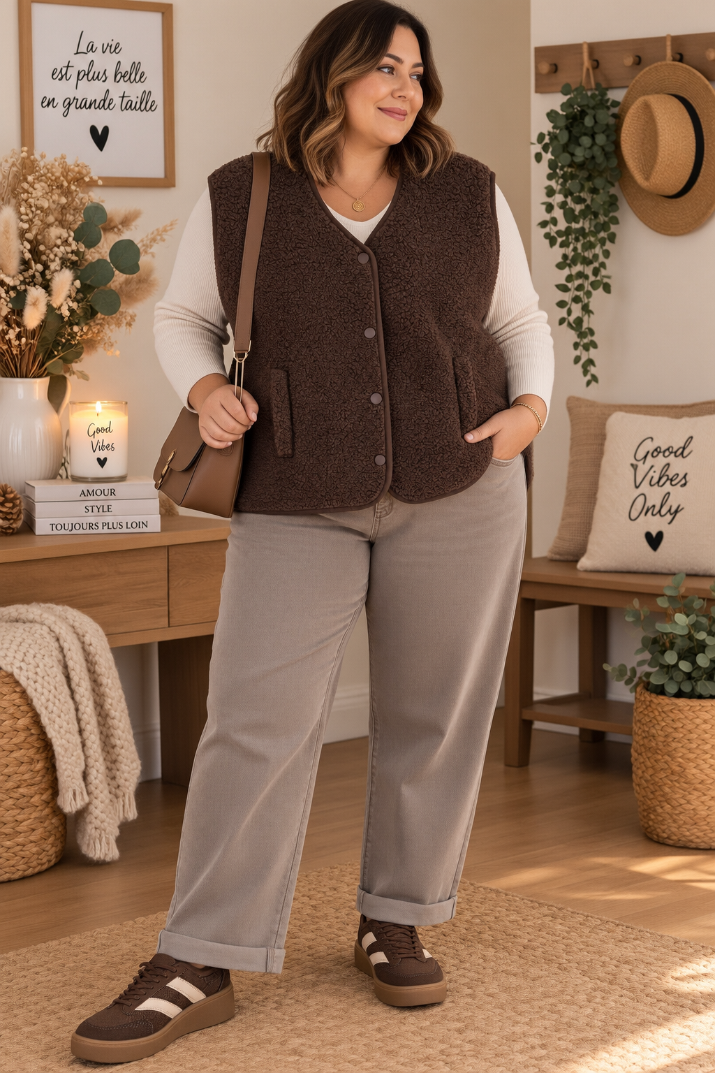 Gilet sans manches effet mouton choco
