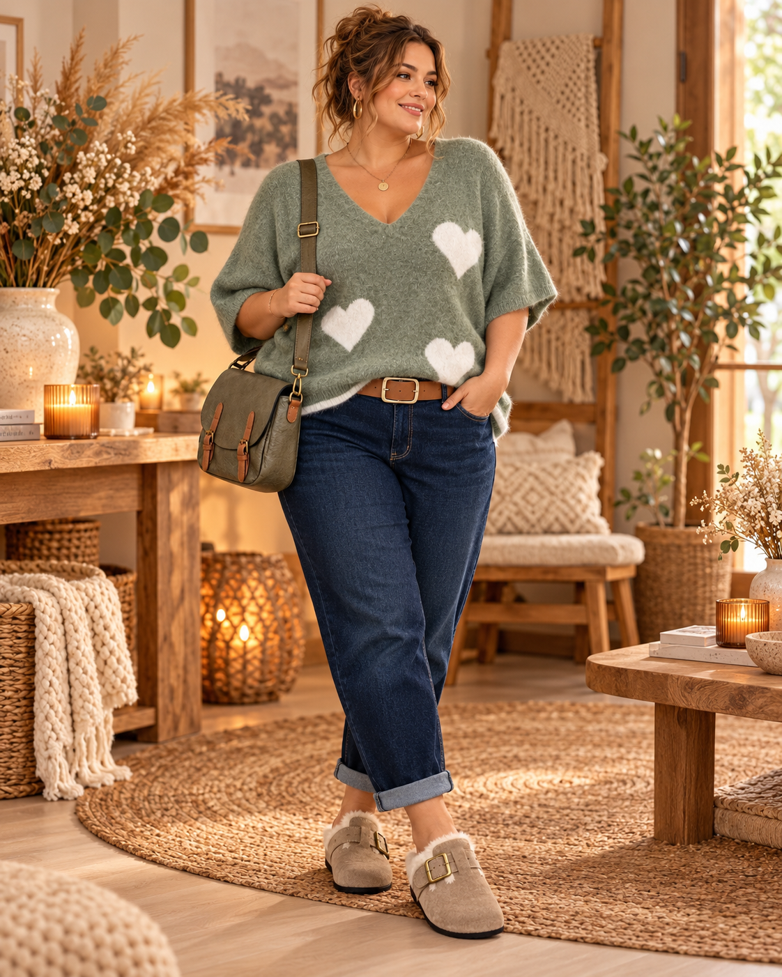Pull sans manches cœur vert