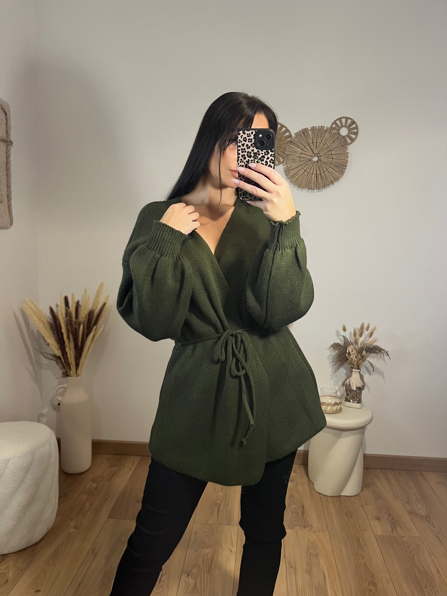 Pull cache cœur kaki