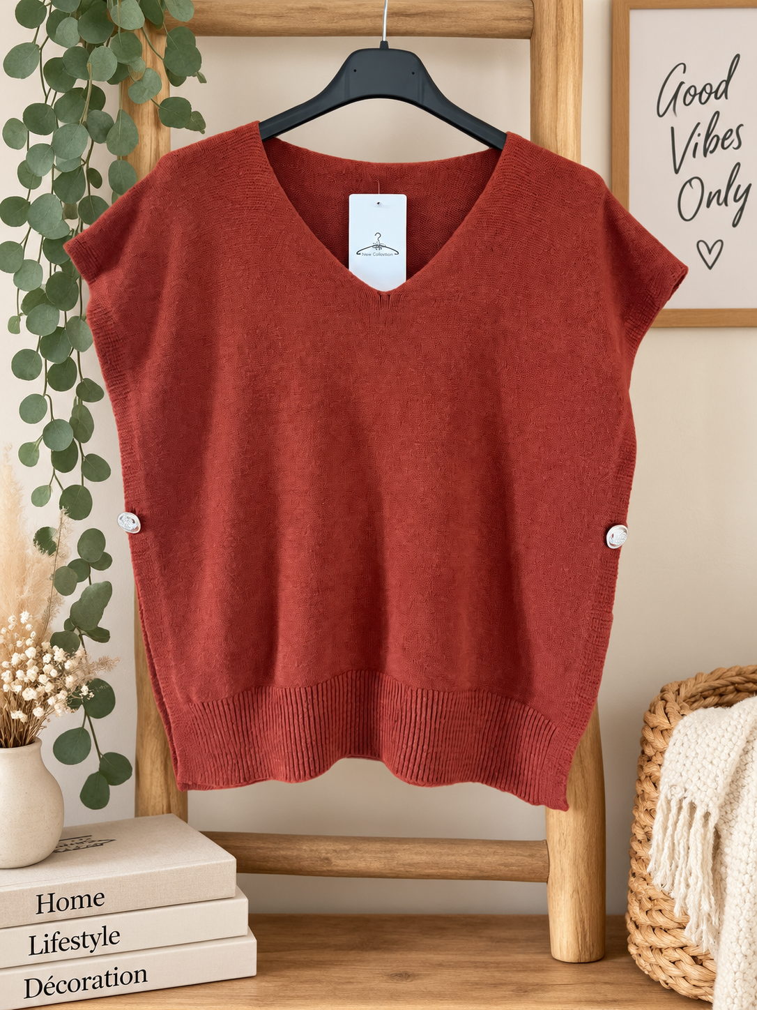 Pull sans manches terracotta
