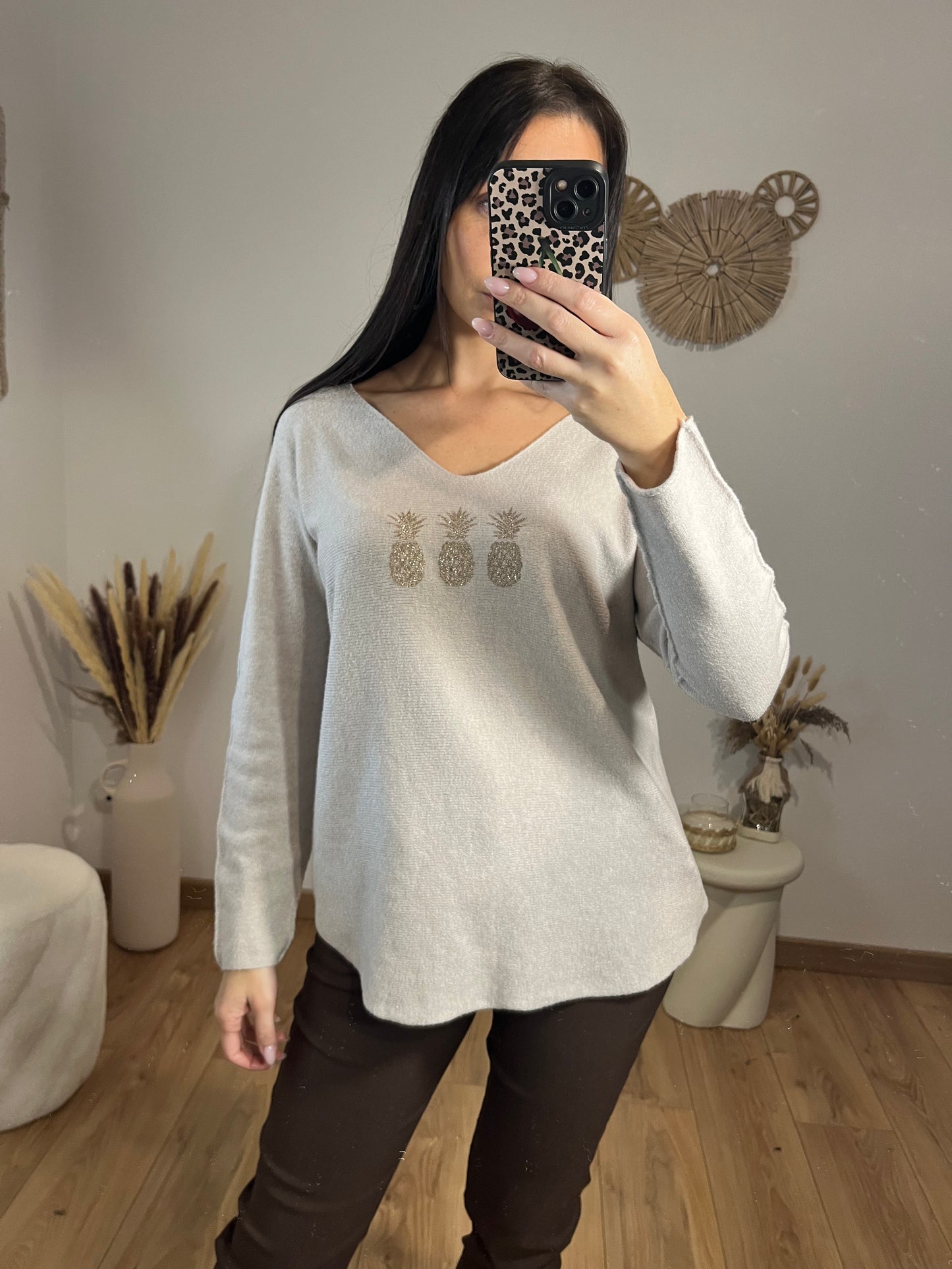Pull beige ananas