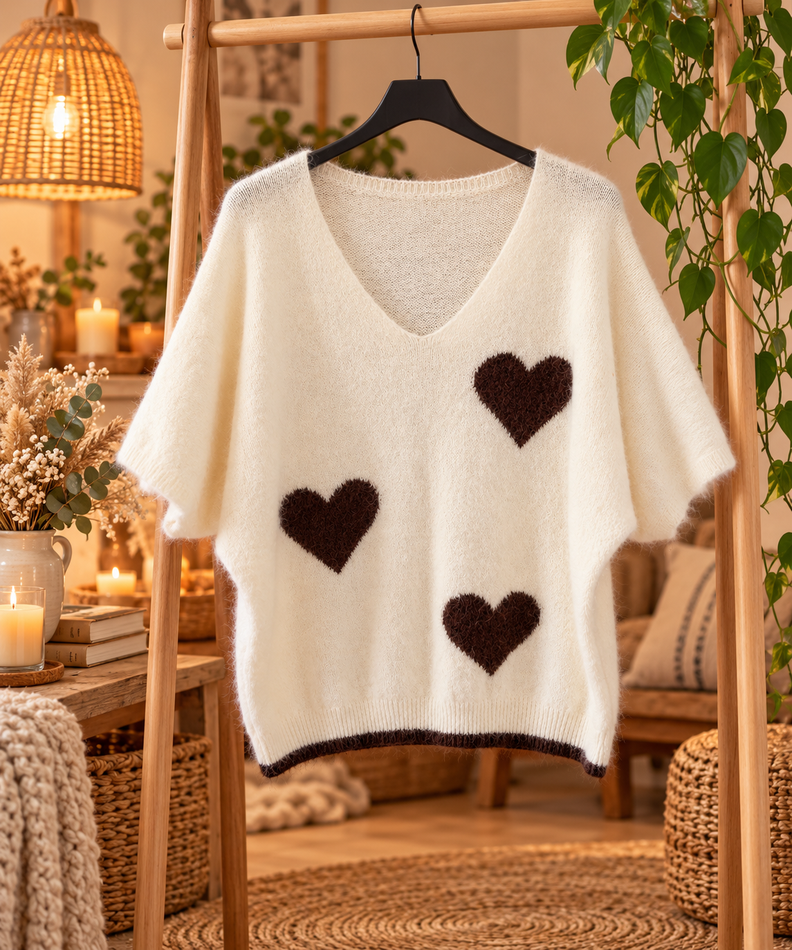 Pull sans manches écru cœur
