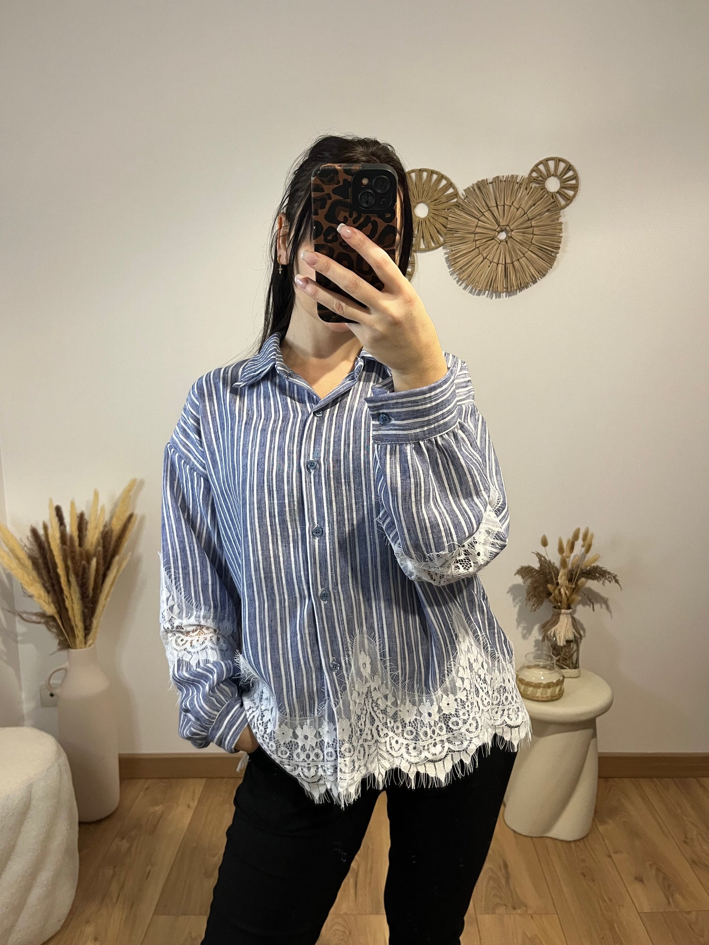 Chemise rayé dentelle