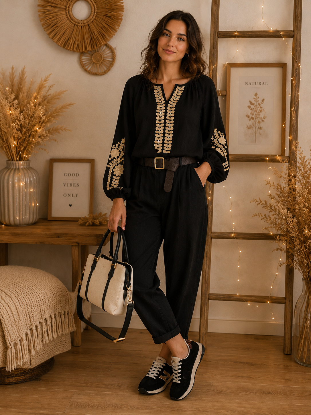 Blouse brodé noir