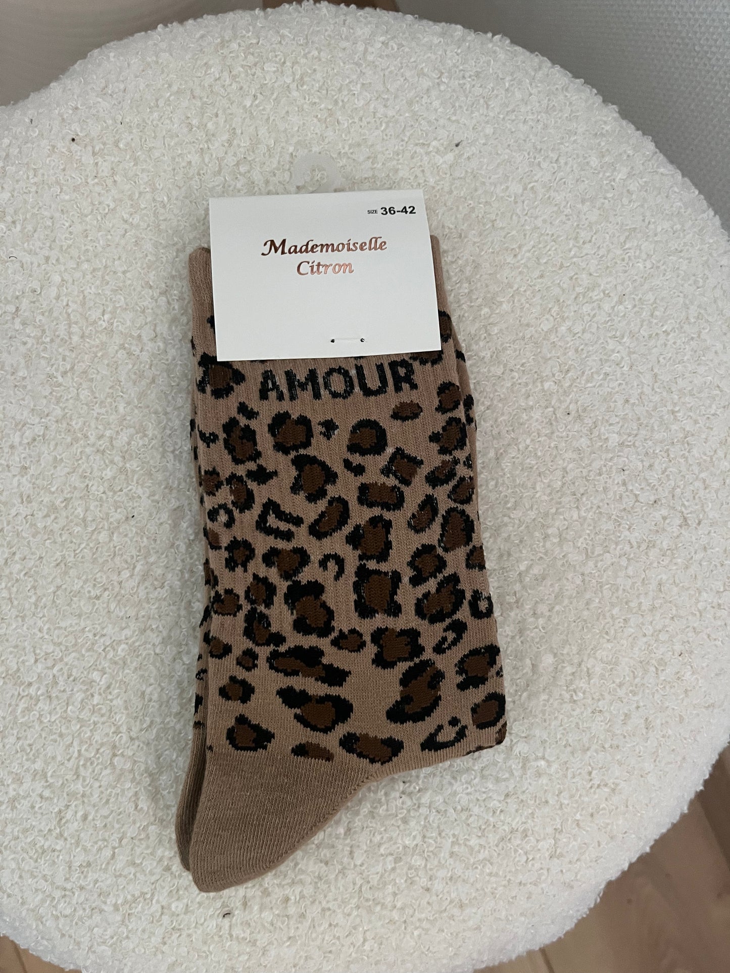 Chaussette taupe léopard amour