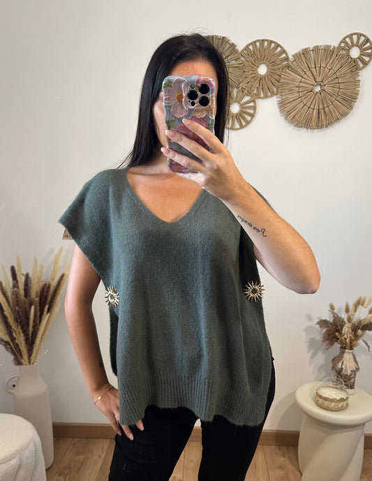 Pull sans manche kaki