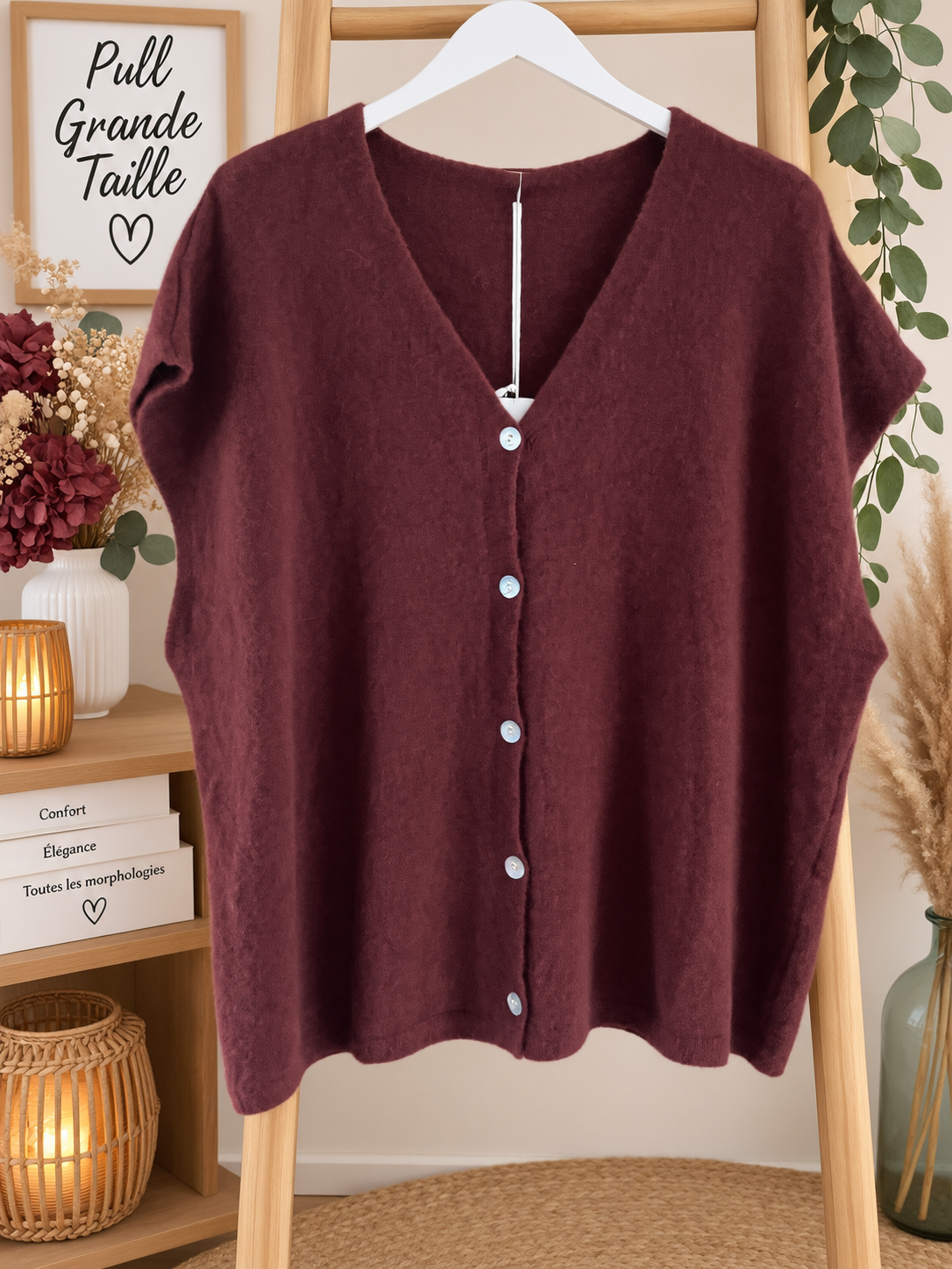 Pull sans manches lie-de-vin