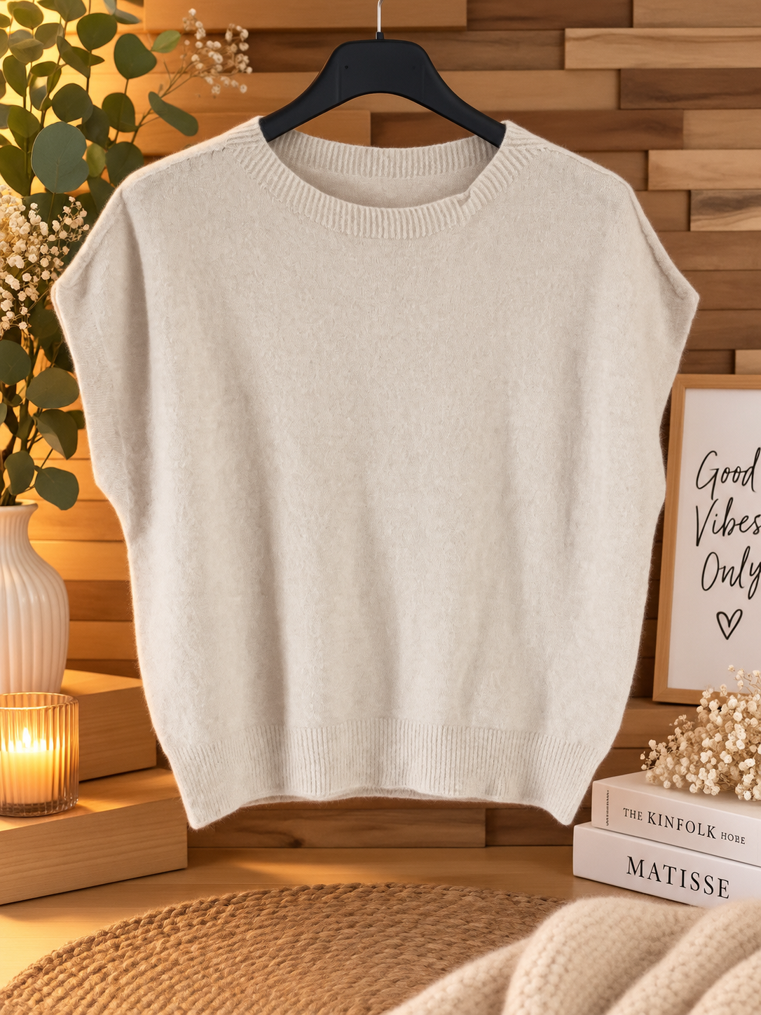 Pull sans manches écru