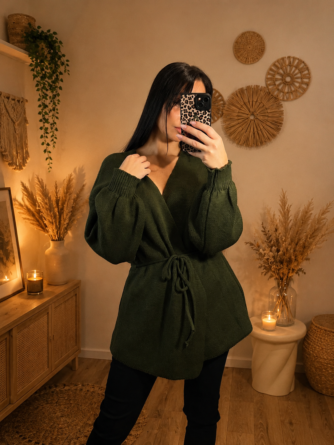 Pull cache cœur kaki