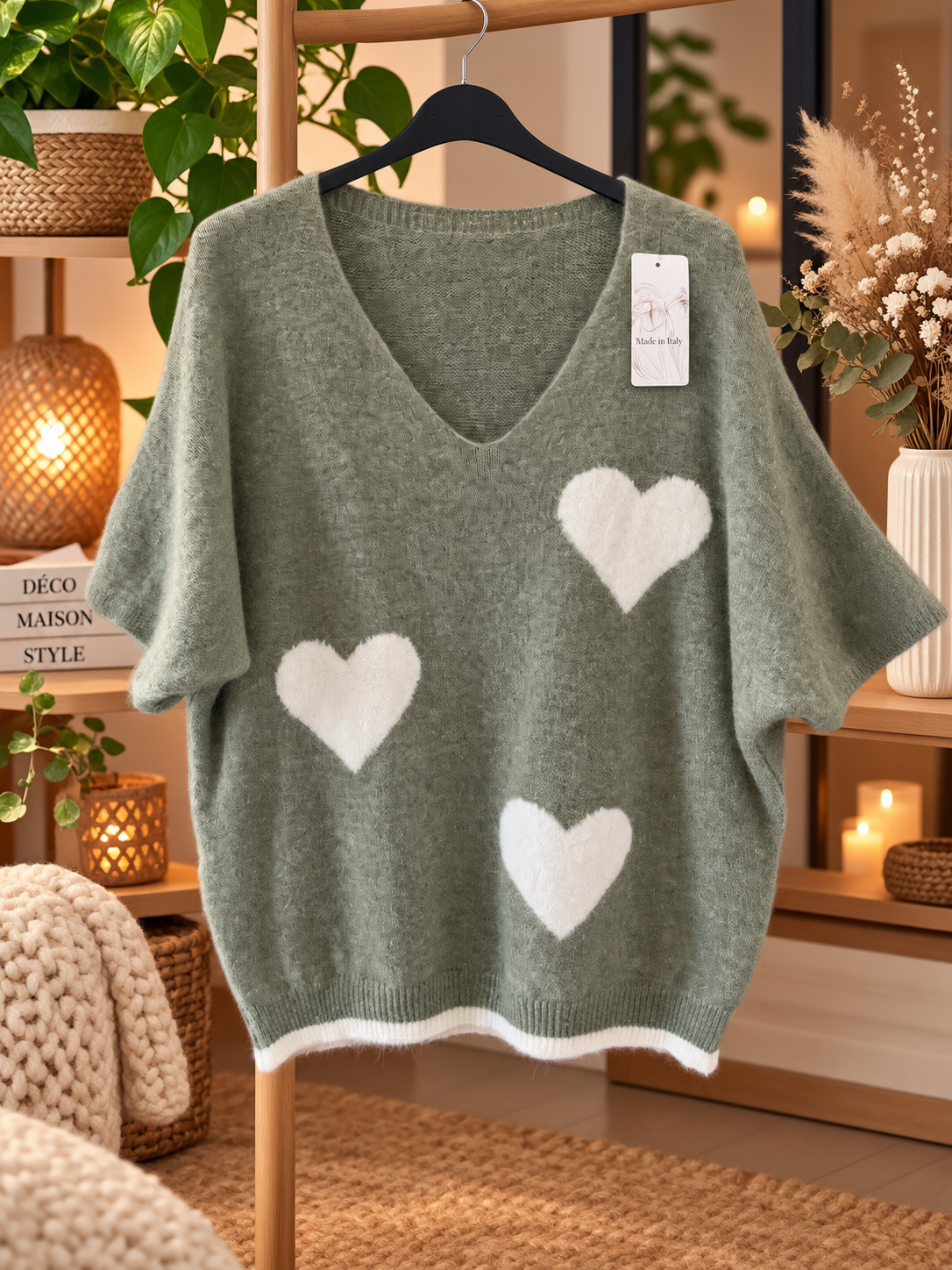 Pull sans manches cœur vert