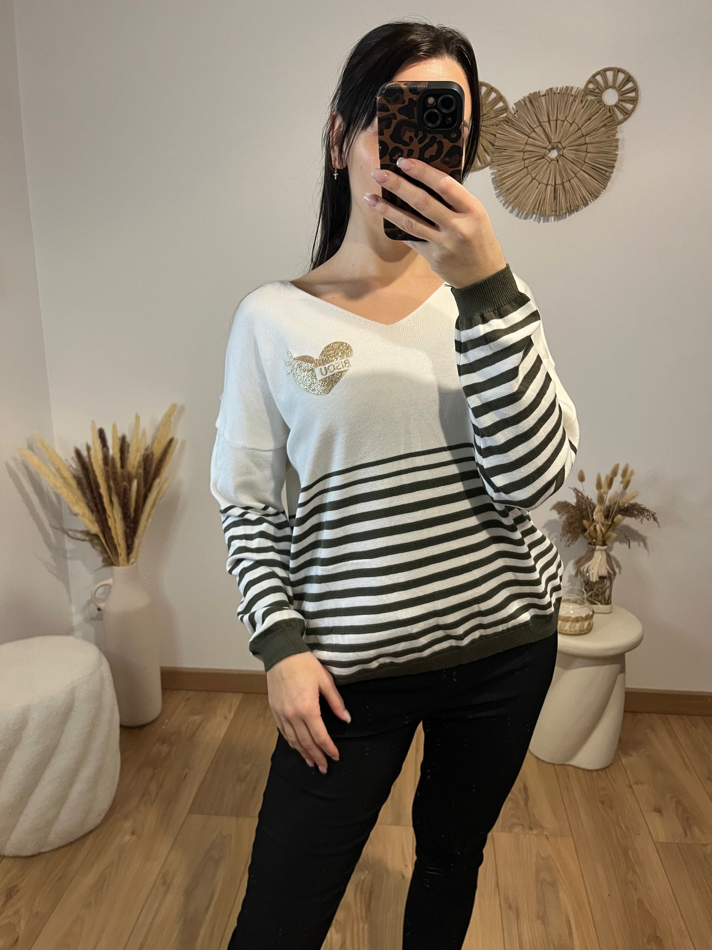 Pull marinière kaki