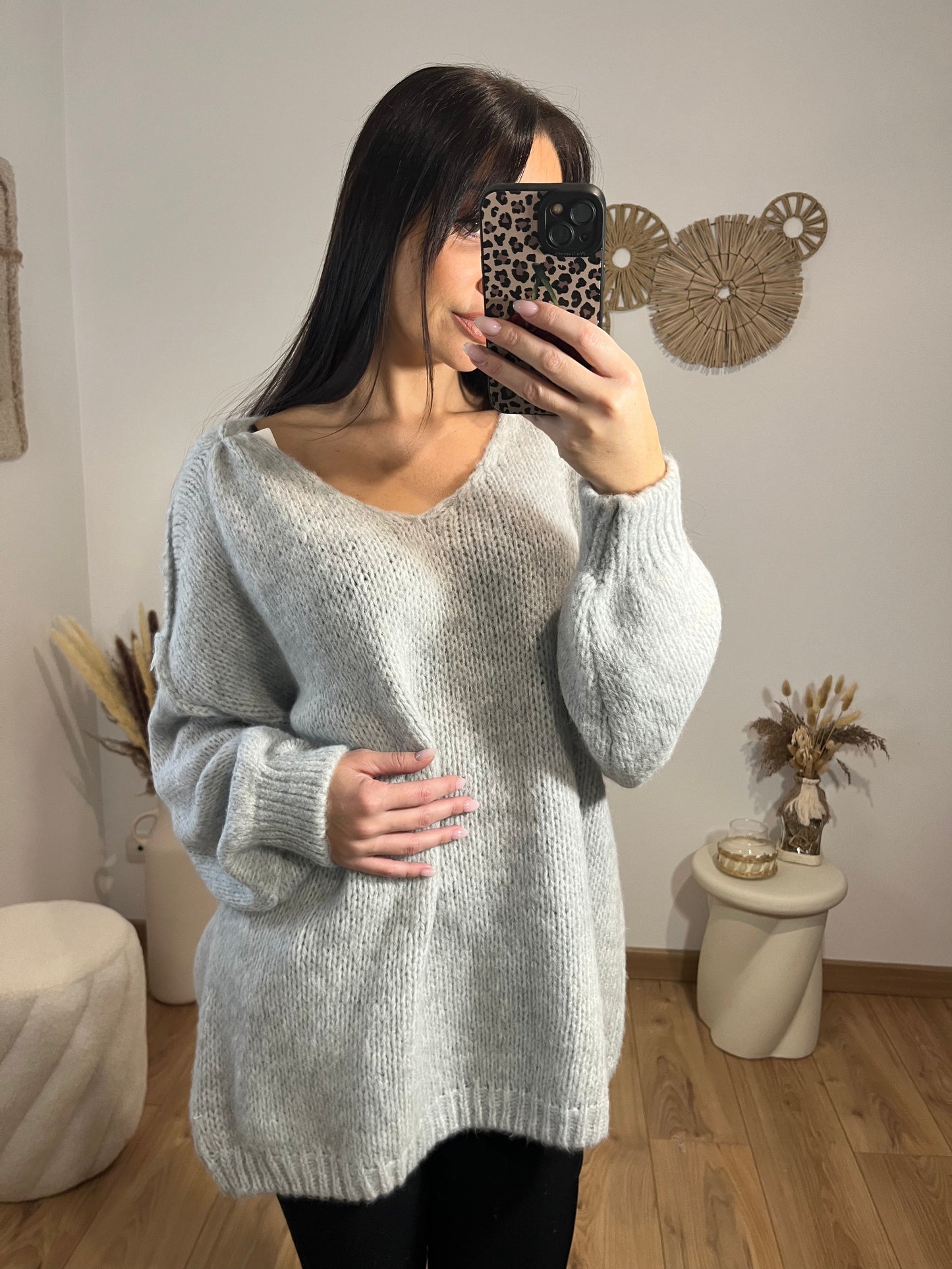 Pull oversize gris