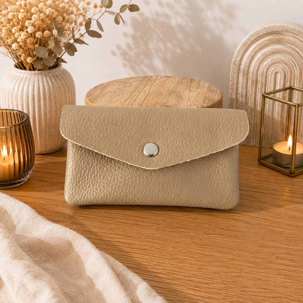 Porte monnaie cuir beige