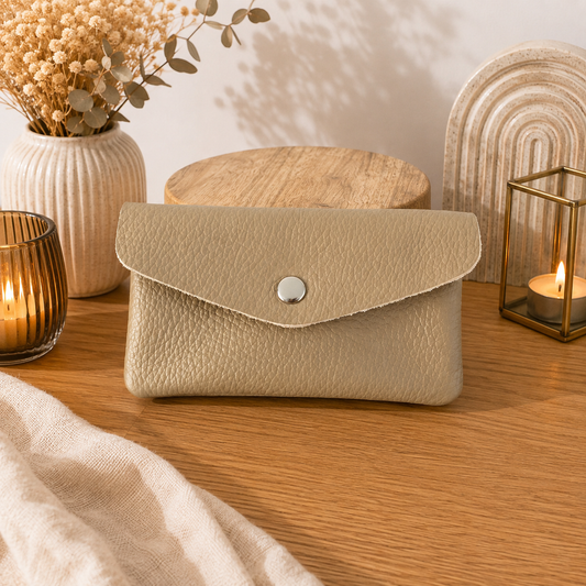Porte monnaie cuir beige