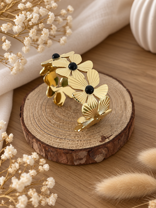 Bracelet manchette floral doré