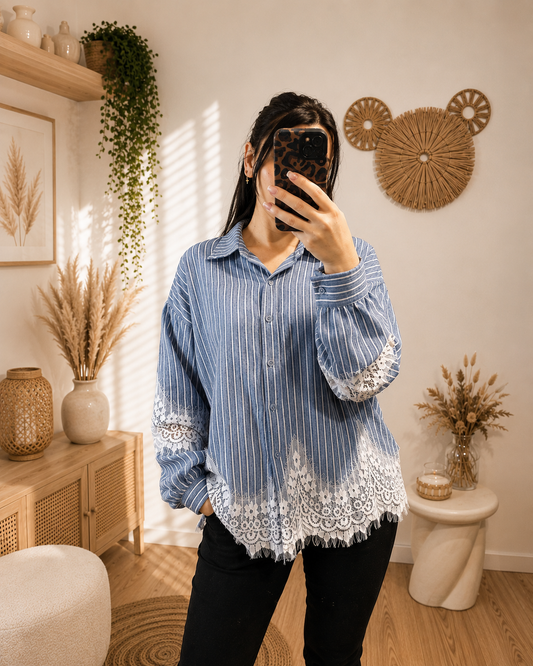 Chemise rayé dentelle