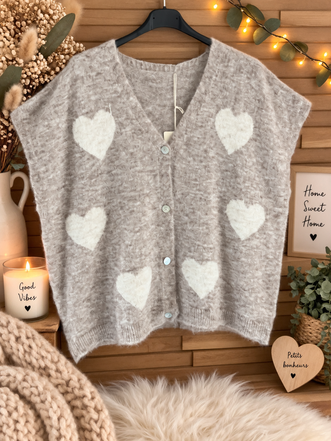 Gilet curvy coeur beige