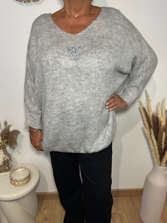 Pull cœur gris
