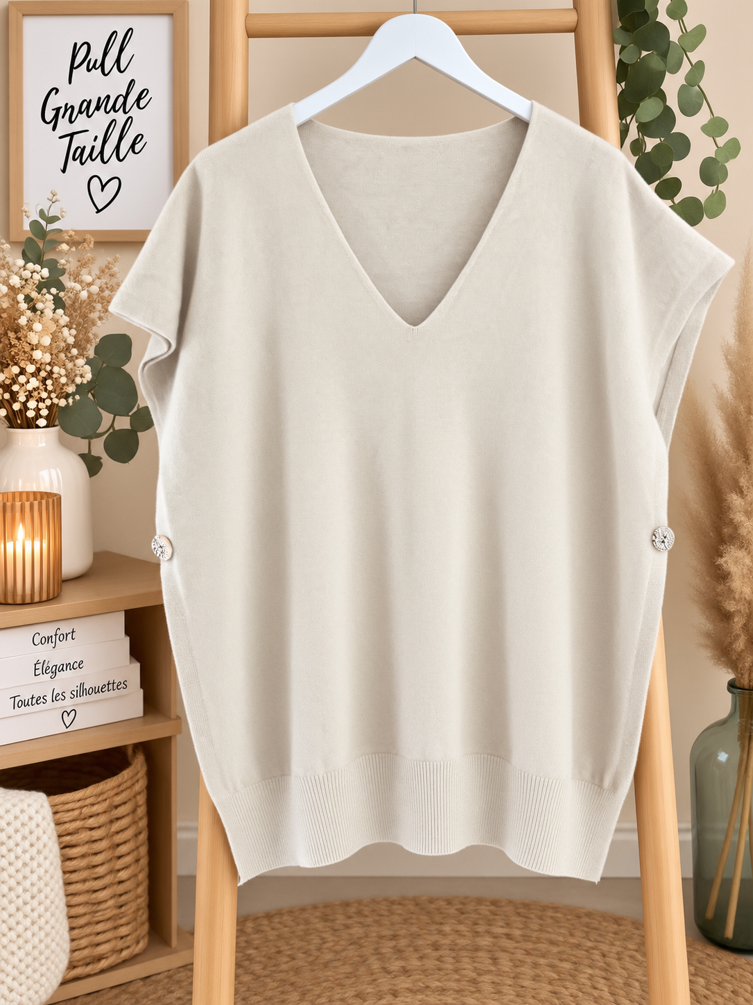 Pull sans manche curvy beige
