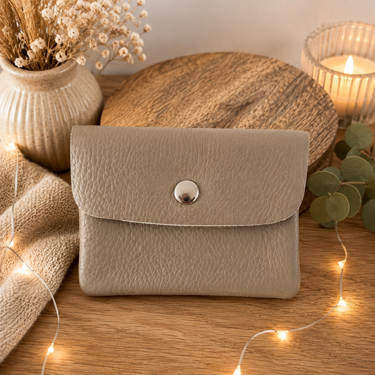 Porte monnaie cuir beige