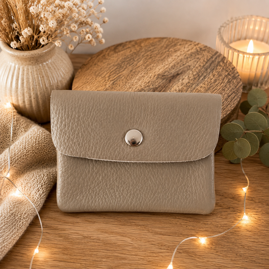 Porte monnaie cuir beige