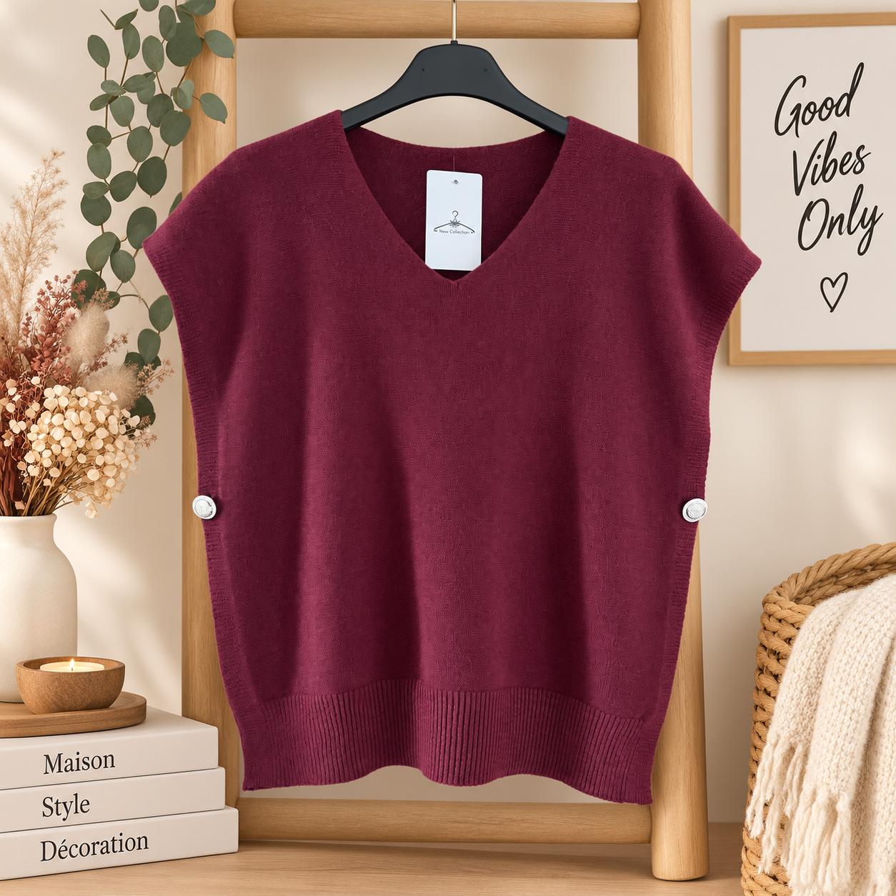 Pull sans manches bordeaux