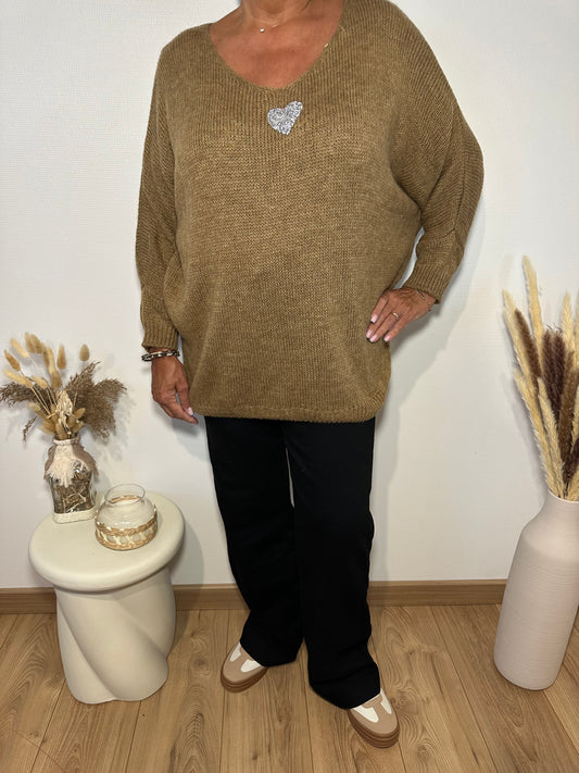 Pull cœur Camel