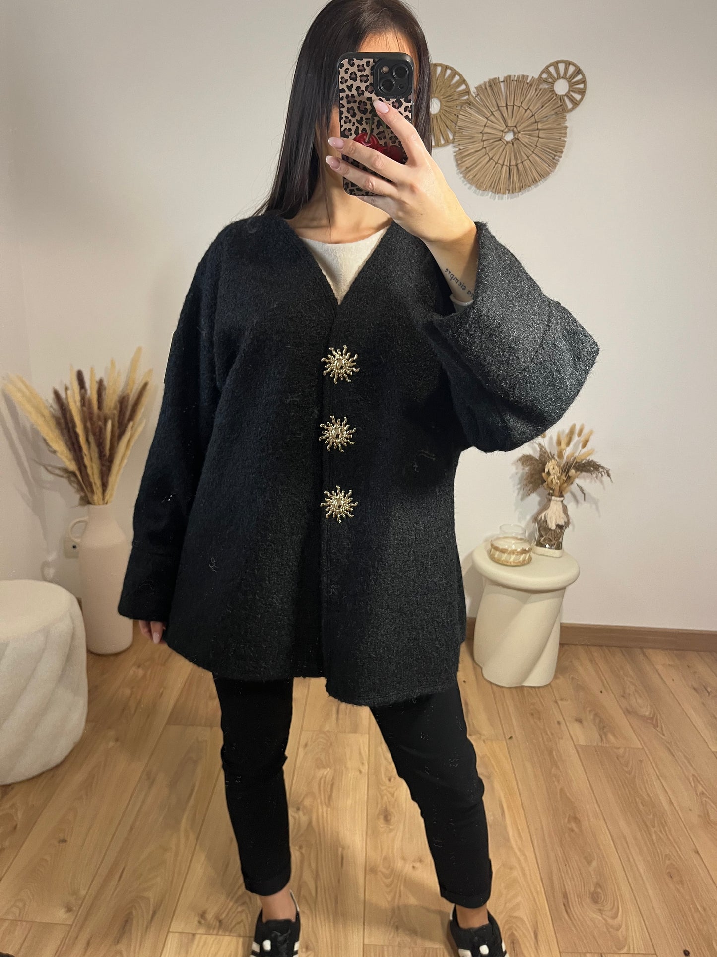 Veste feutrine noir broche