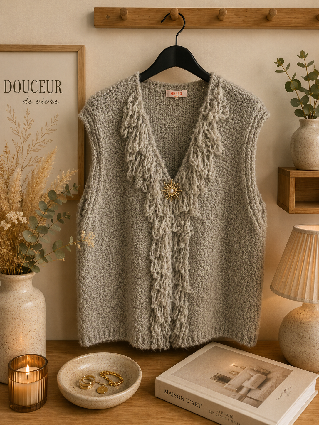 Gilet froufrou taupe
