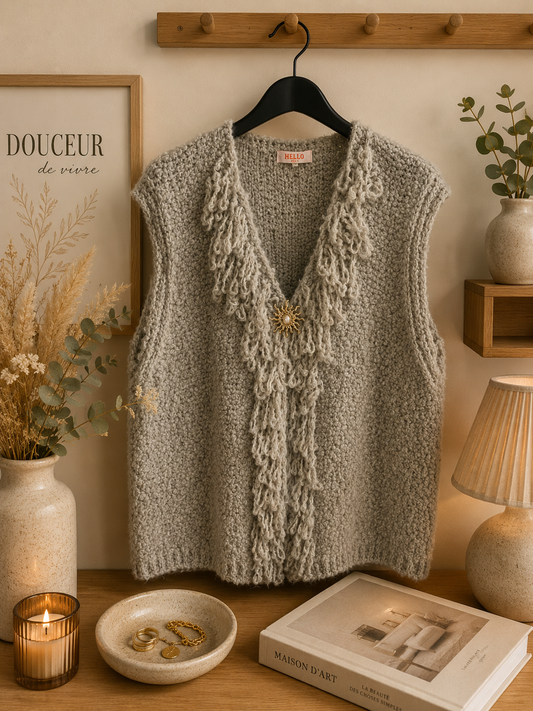 Gilet froufrou taupe