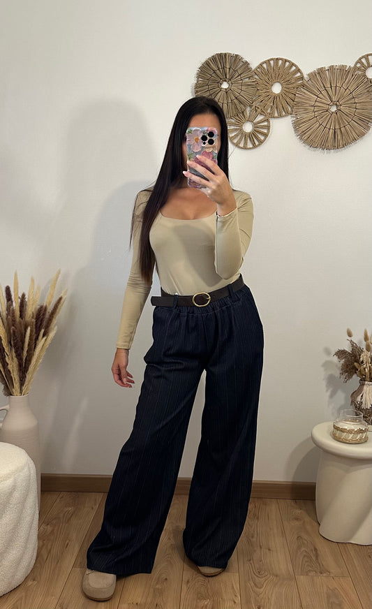 Pantalon rayé bleu marine