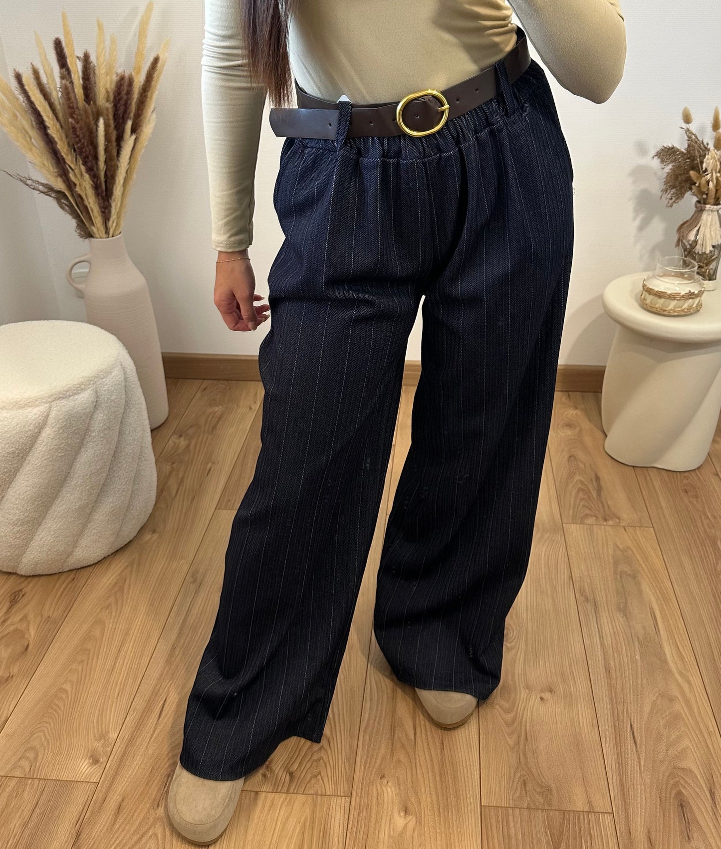Pantalon rayé bleu marine