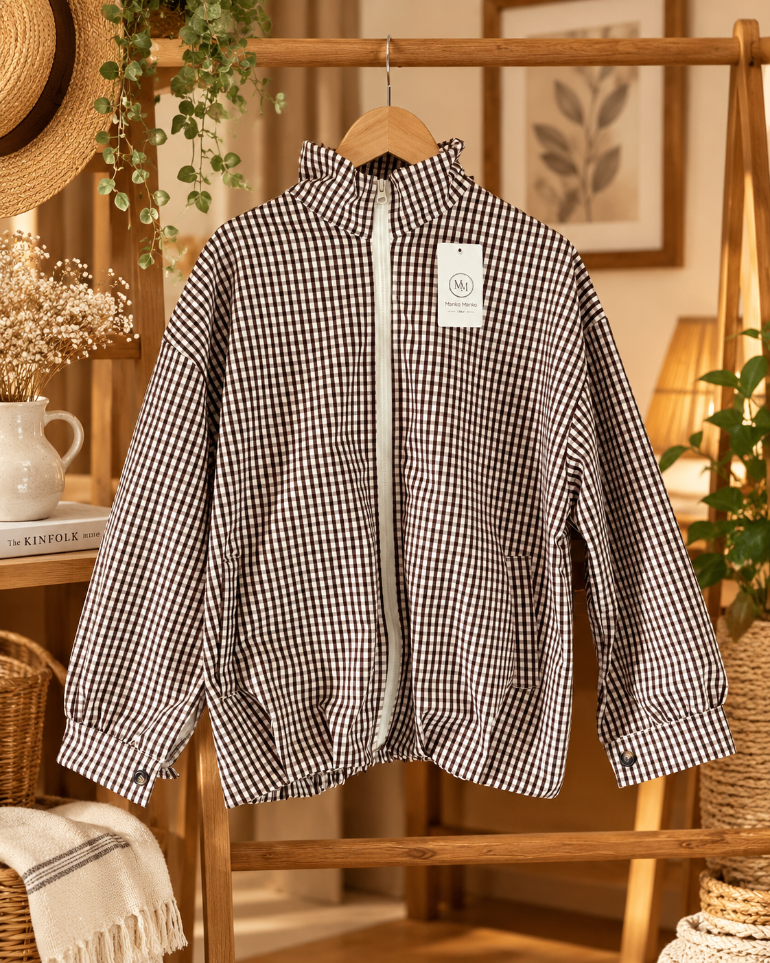 Blouson à carreaux marron