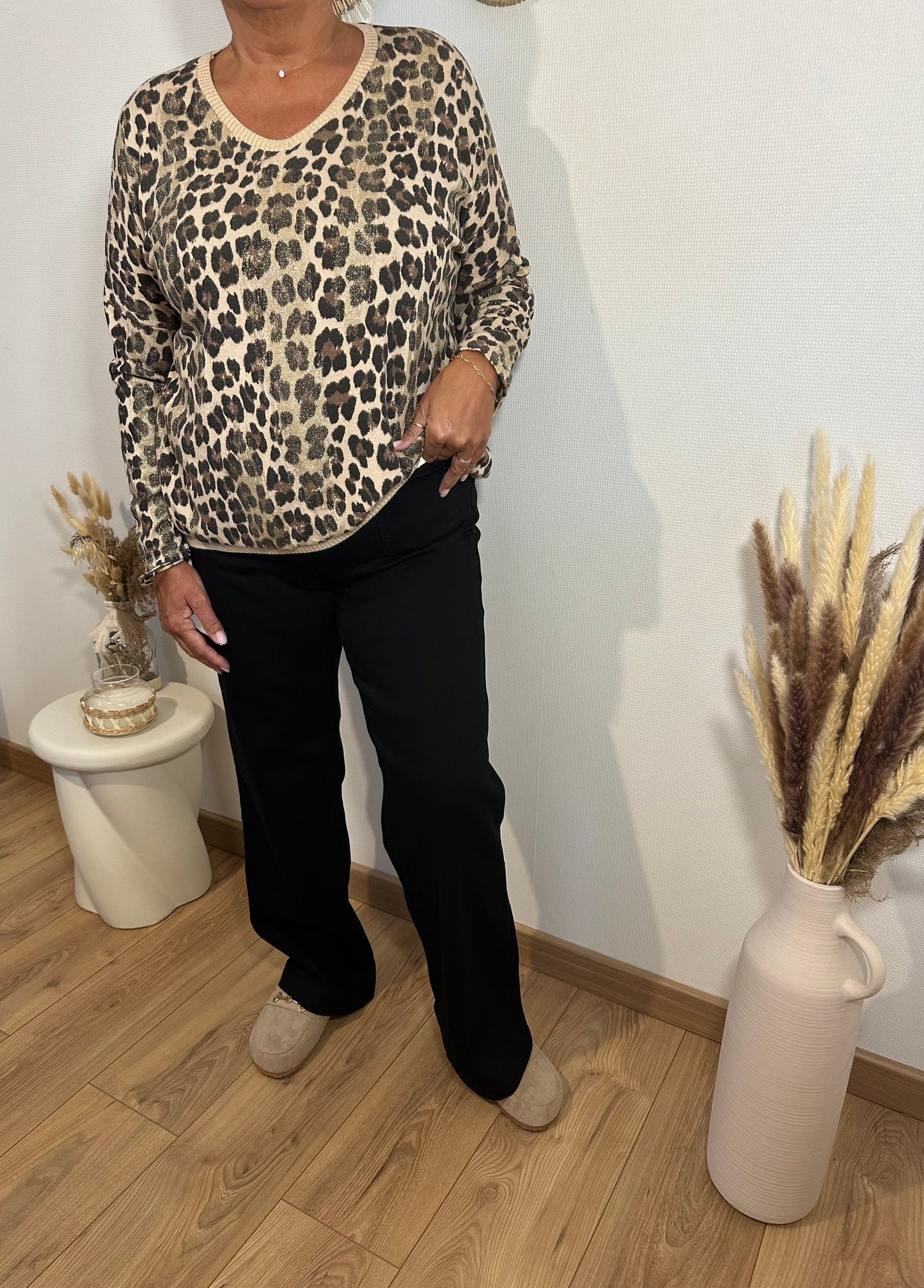 Pull léopard beige