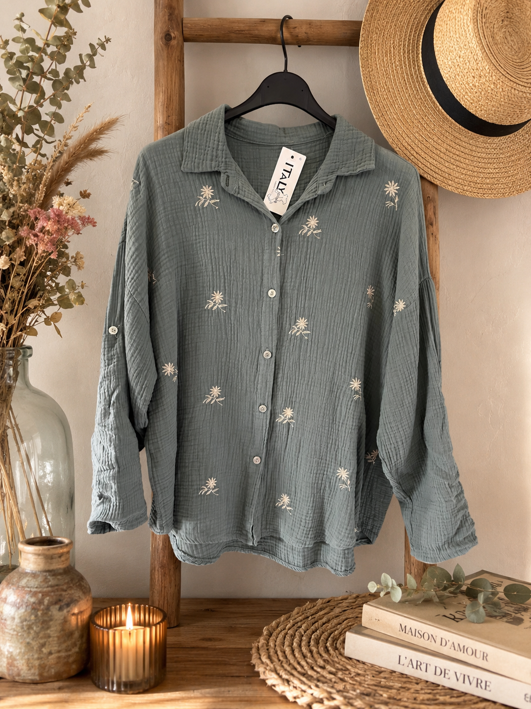 Chemise gaz de coton kaki