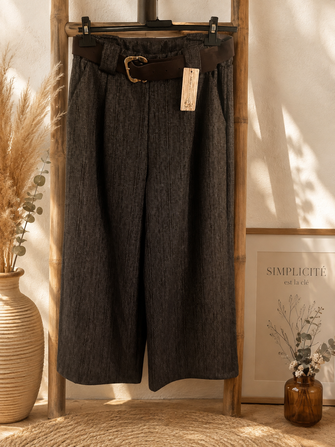 Pantalon rayé marron et beige