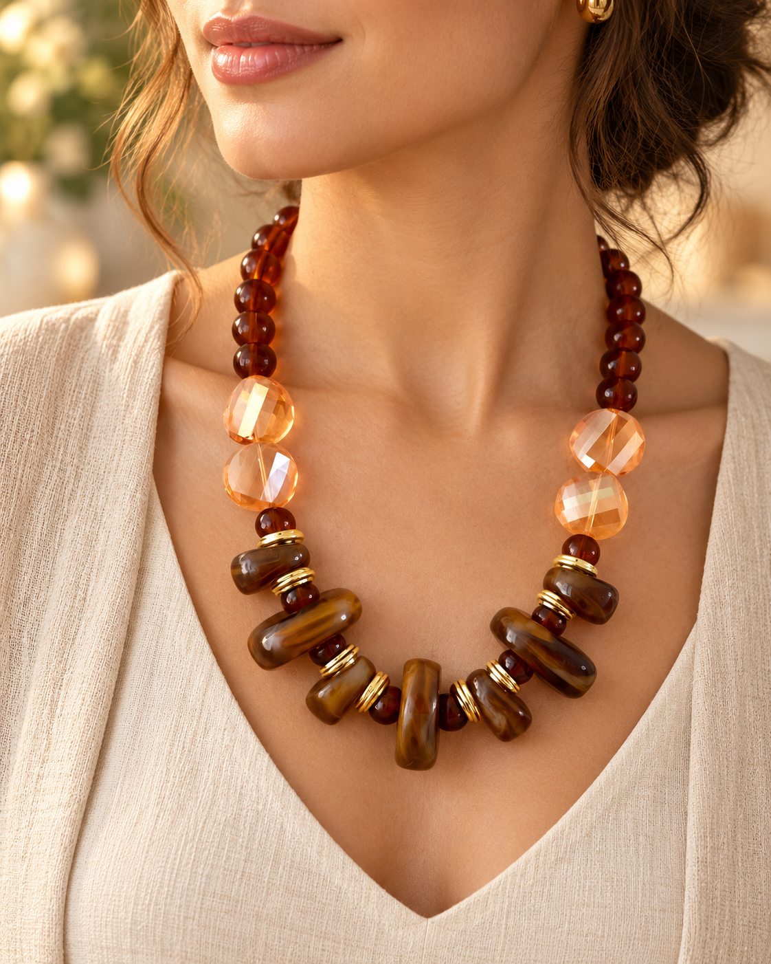 Collier perles ambrée