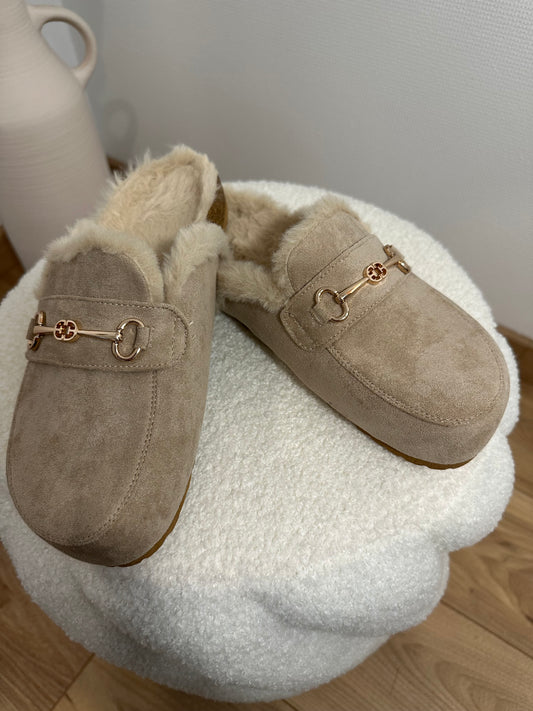 Mule fourré beige