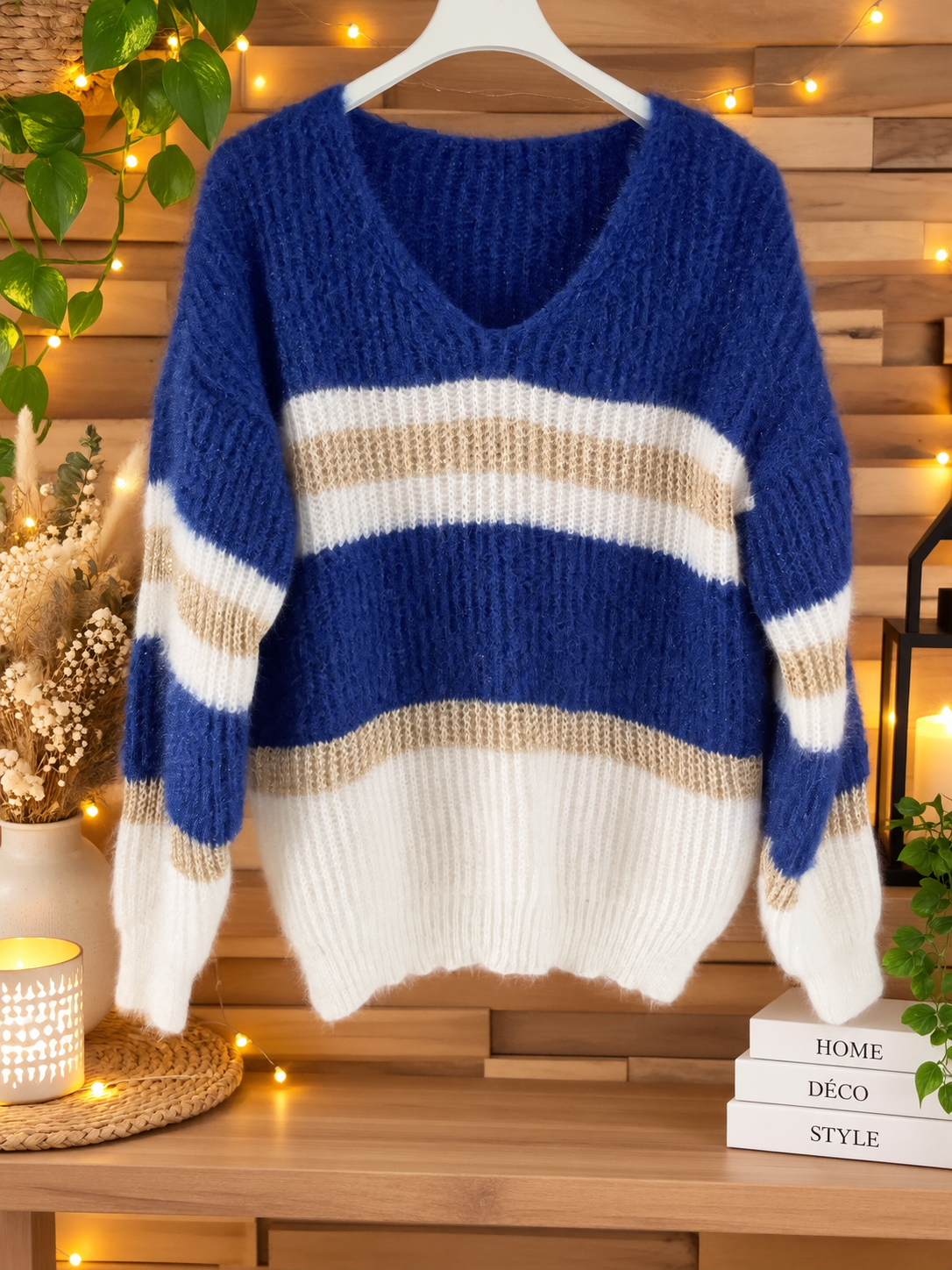 Pull bleu écru, doré