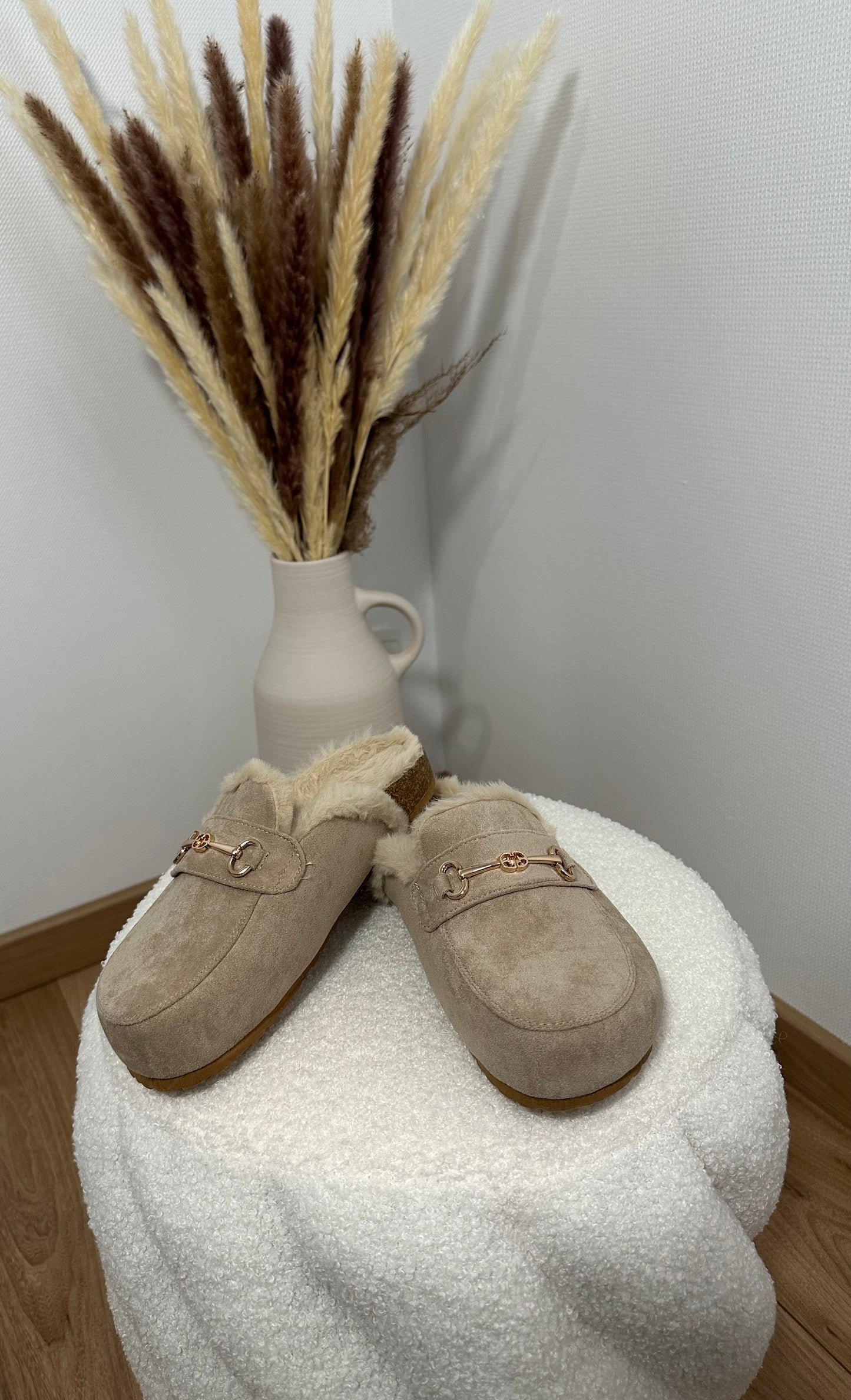 Mule fourré beige