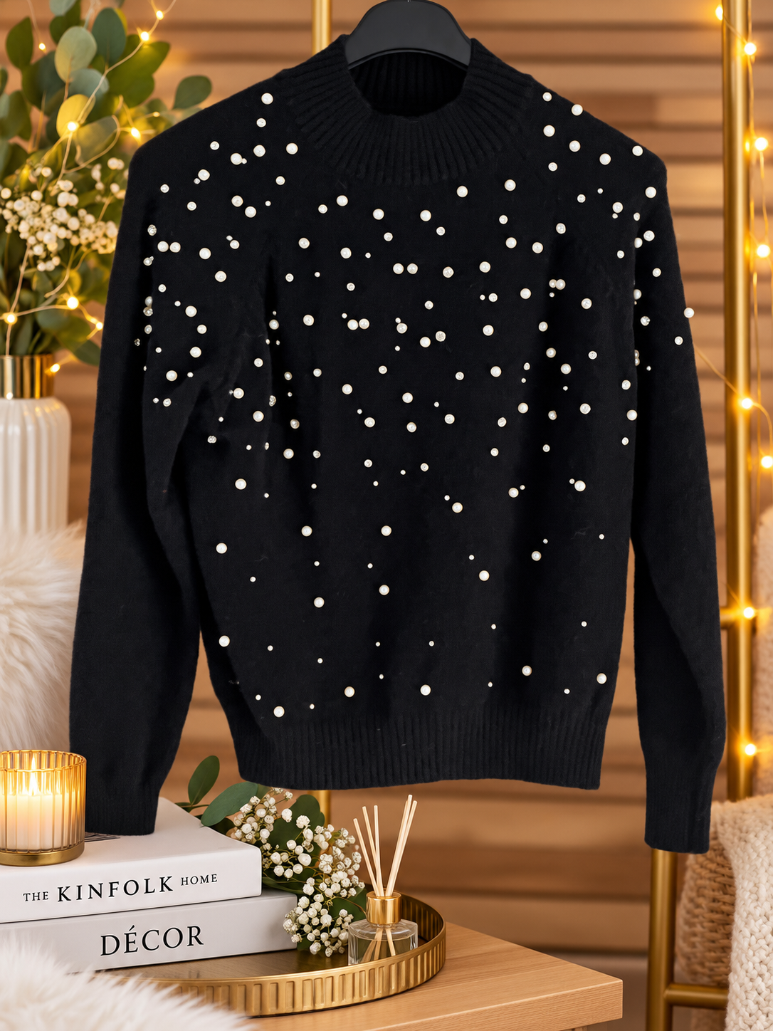 Pull noir perlée