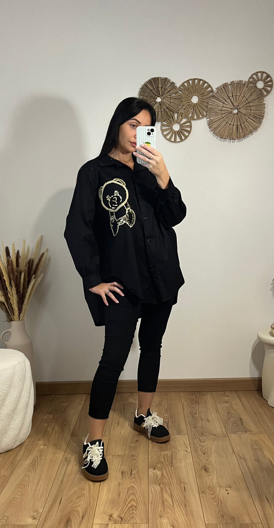 Chemise noire ourson