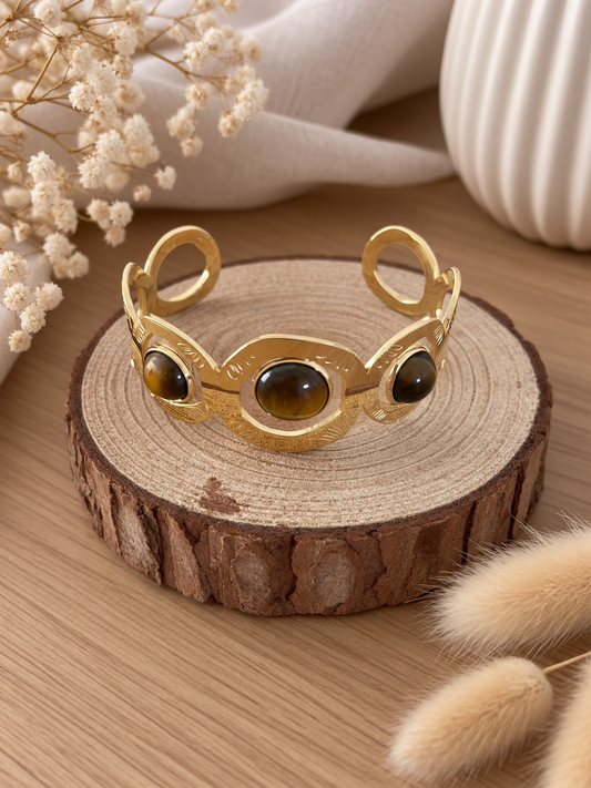 Bracelet manchette doré œil de tigre