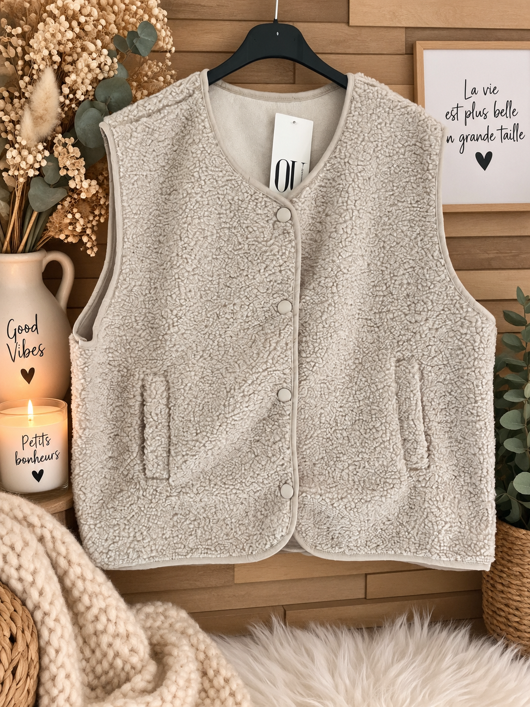 Gilet sans manches effet mouton beige
