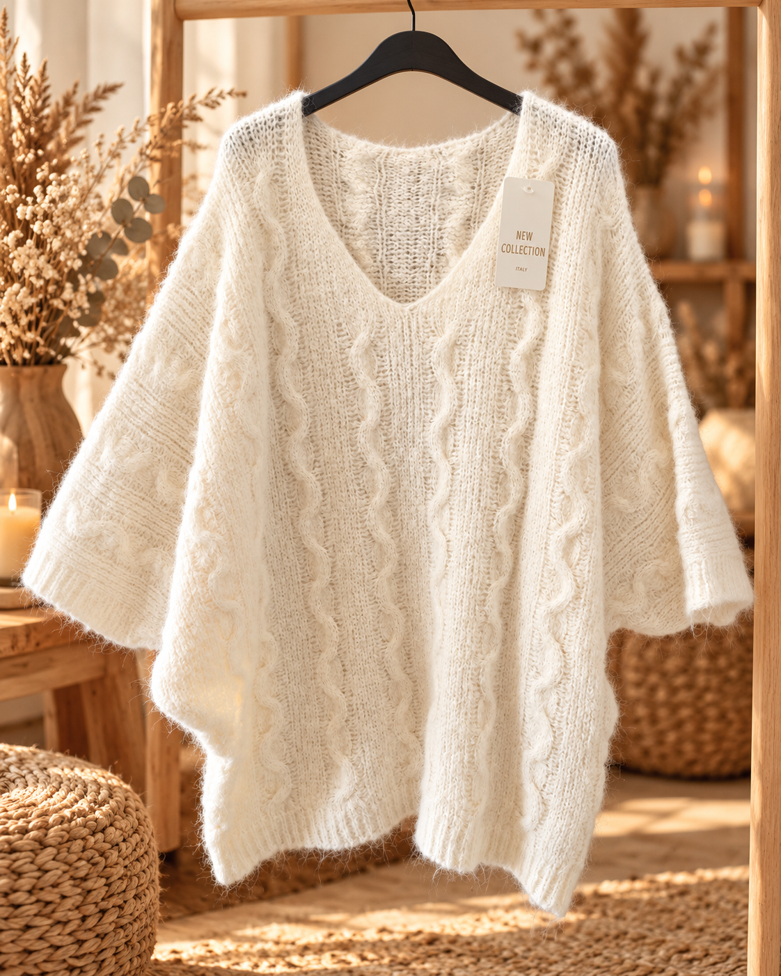 Pull sans manches torsadée crème
