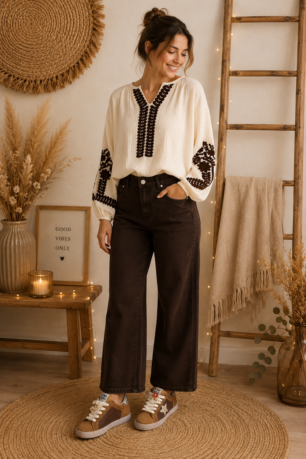 Blouse brodé Crème